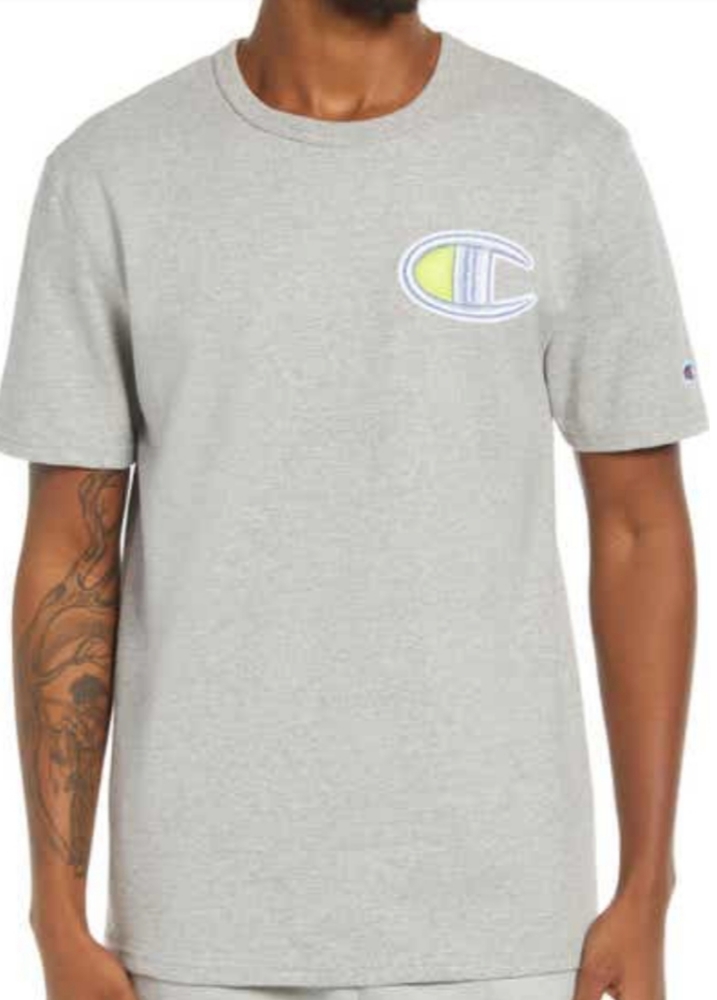 Champion NWT Heritage Big C Shirt, Men's in Oxford Gray, Logo on Left side.